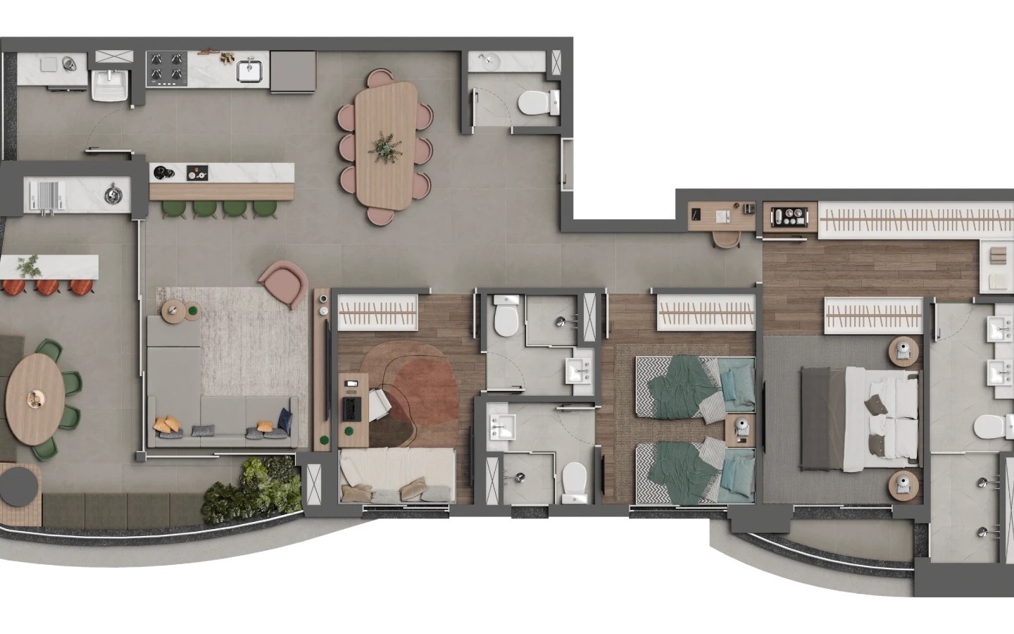 Square Design Residence em Alphaville — planta de 118 m² com três suítes