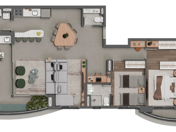 Square Design Residence em Alphaville — planta ampliada de 118 m² com duas suítes