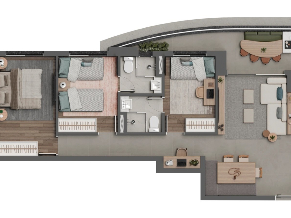 Square Design Residence em Alphaville — planta de 94 m² final 3 com três suítes