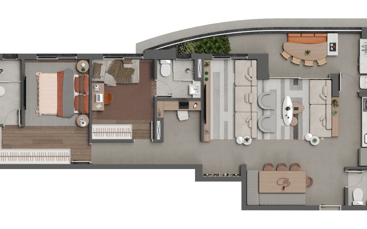 Square Design Residence em Alphaville — planta ampliada de 94 m² final 3 com duas suítes