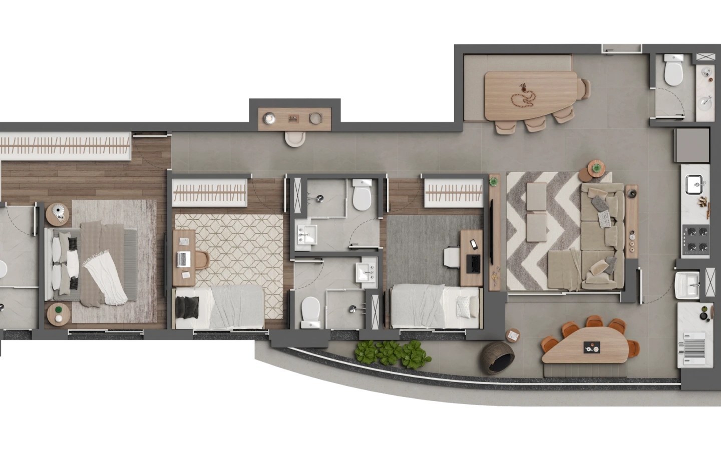 Square Design Residence em Alphaville — planta de 94 m² final 6 com três suítes