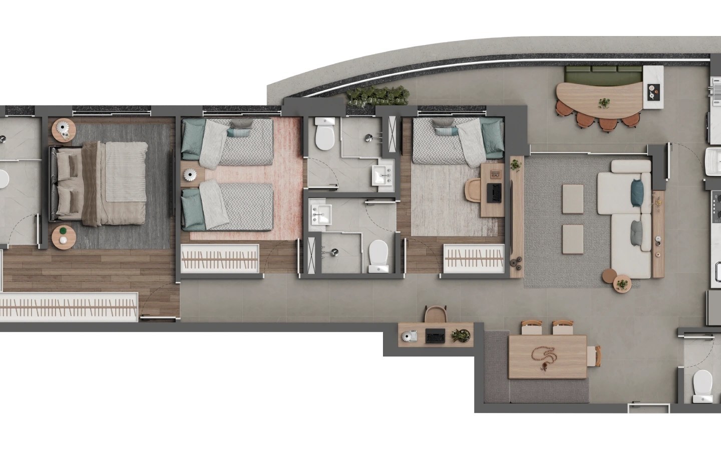 Square Design Residence – Atendimento Especializado (11) 4237-8776 Square Design Residence em Alphaville — planta de 94 m² final 3 com três suítes