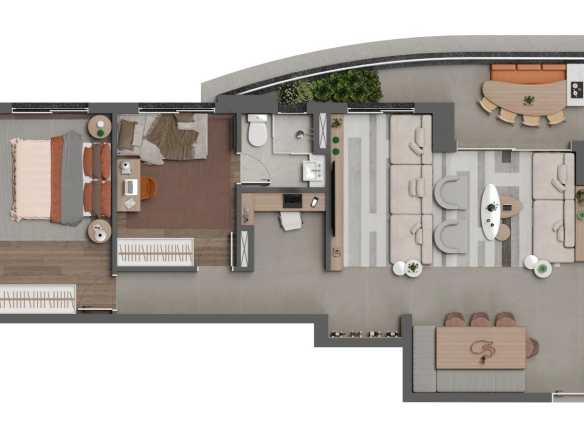 Square Design Residence em Alphaville — planta ampliada de 94 m² final 3 com duas suítes