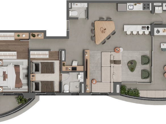Square Design Residence em Alphaville — planta ampliada de 121 m² com duas suítes