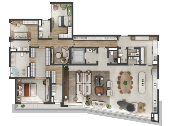 Terrah Alphaville — planta opção 280 m² com três suítes e living ampliado