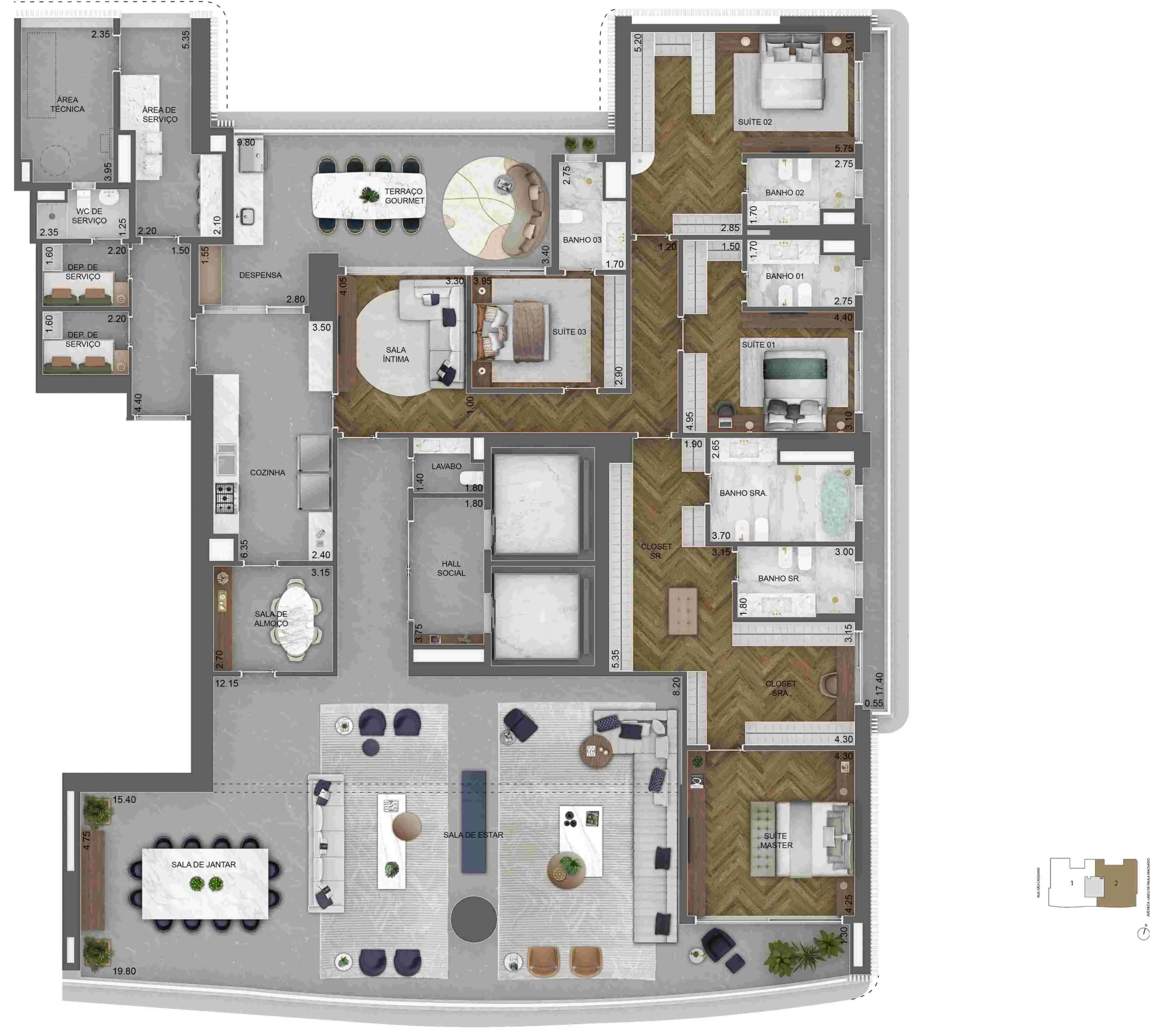 Planta oficial de 464,5 m² da Torre Venezia Armani Casa