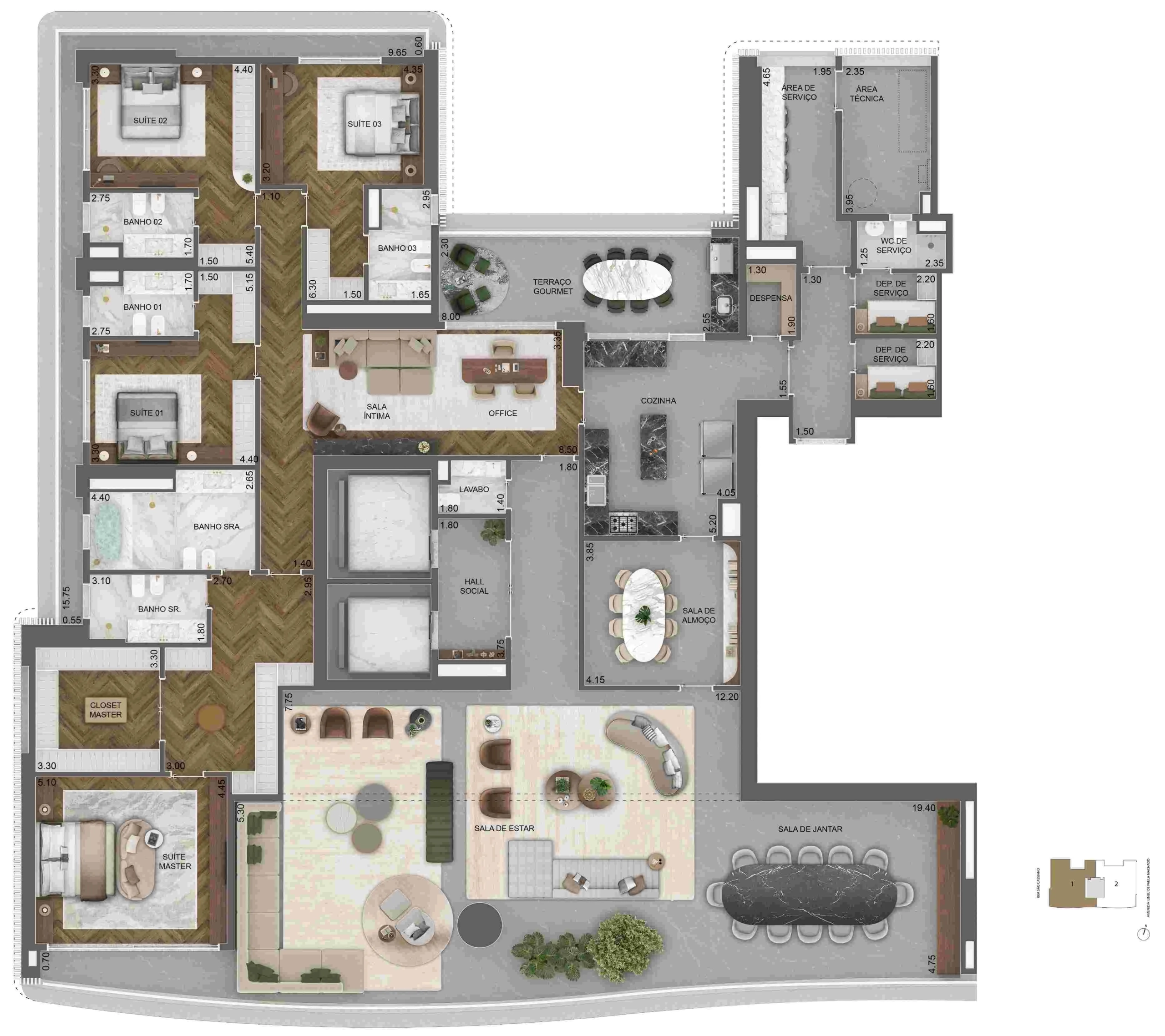 Planta oficial de 515 m² da Torre Venezia Armani Casa