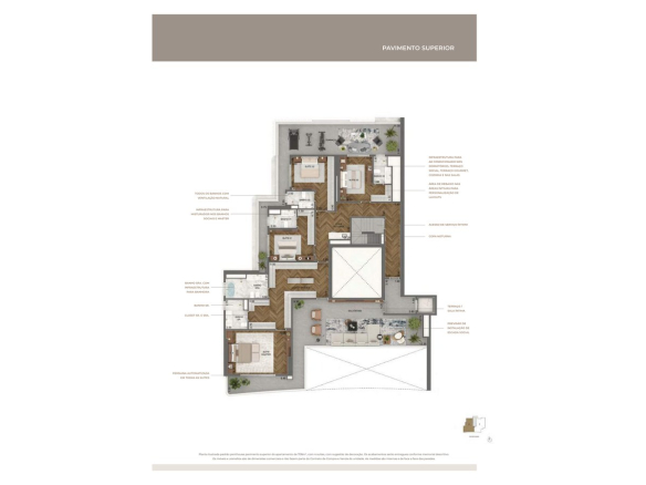 Planta oficial do pavimento superior da penthouse de 708 m² do Tower Milano