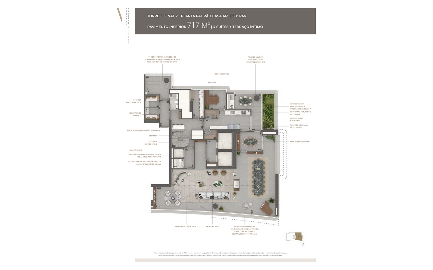 Vista Cyrela Furnished by Armani/Casa – Tower Venezia – Atendimento Especializado (11) 4237-8776 Planta oficial do pavimento inferior do duplex de 717 m² do Tower Venezia