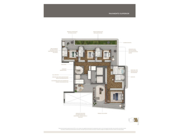 Planta oficial do pavimento superior do duplex de 717 m² do Tower Venezia