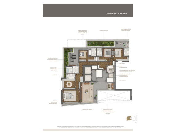 Planta oficial do pavimento superior do duplex de 811 m² do Tower Venezia