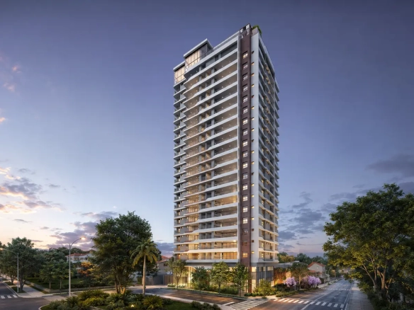 Fachada da torre única do condomínio Tucuna 250 na Rua Tucuna, em Perdizes