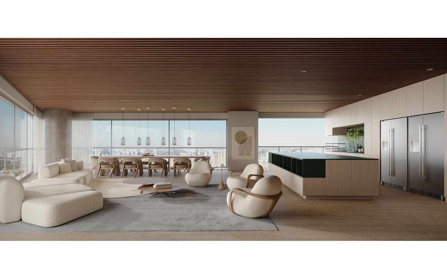 Perspectiva do living integrado do Vista Alphagran