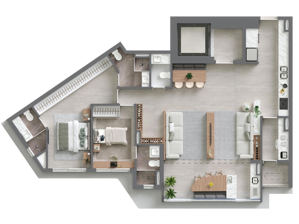 Vista Alphagran — Planta126 m² de duas suítes e living ampliado, desenho individual oficial