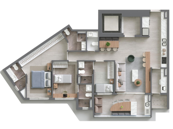 Planta de 126 m² com 3 suítes no Vista Alphagran