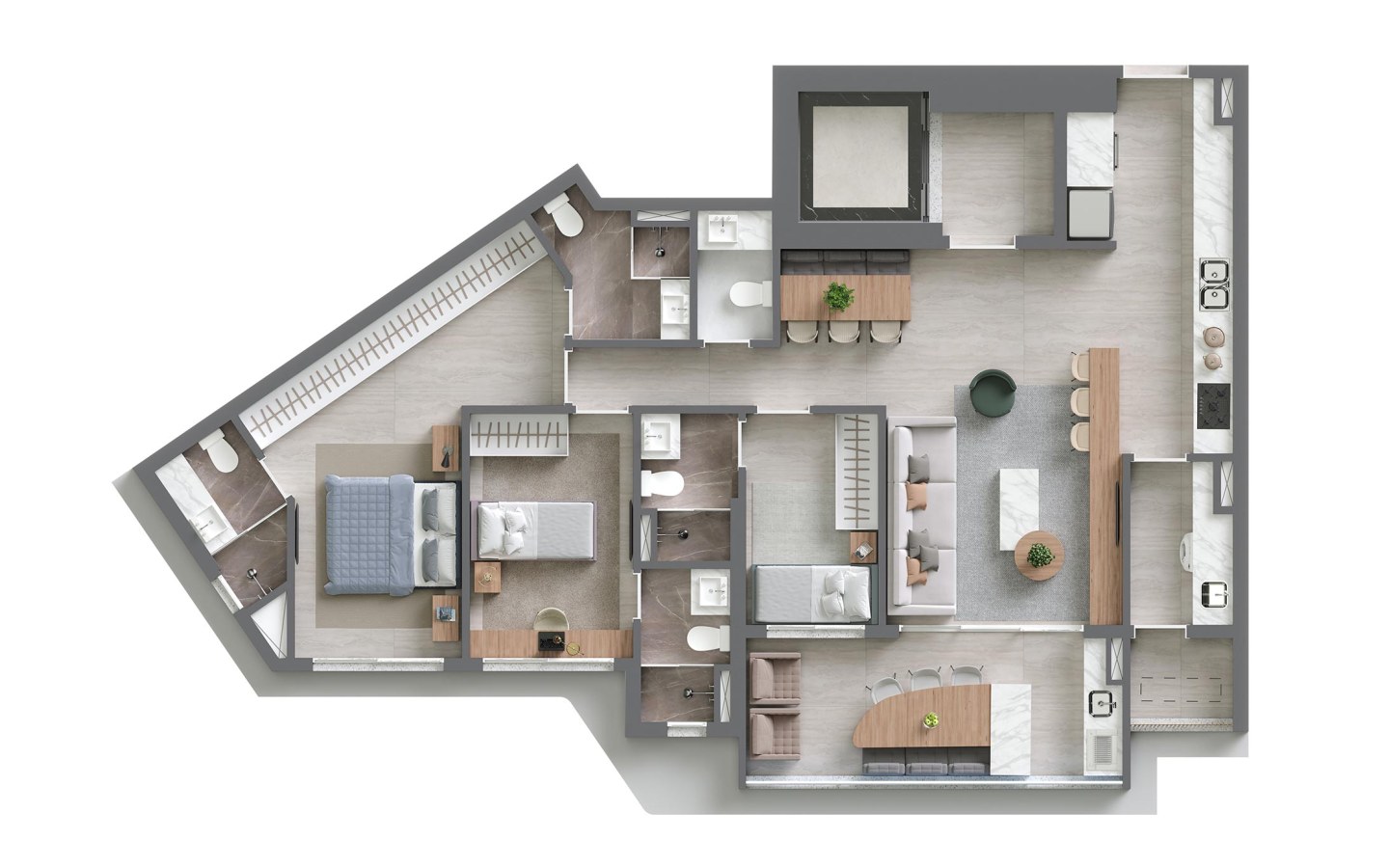 Planta de 126 m² com 3 suítes no Vista Alphagran