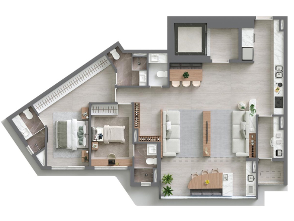 Planta de 126 m² com 2 suítes e living ampliado no Vista Alphagran