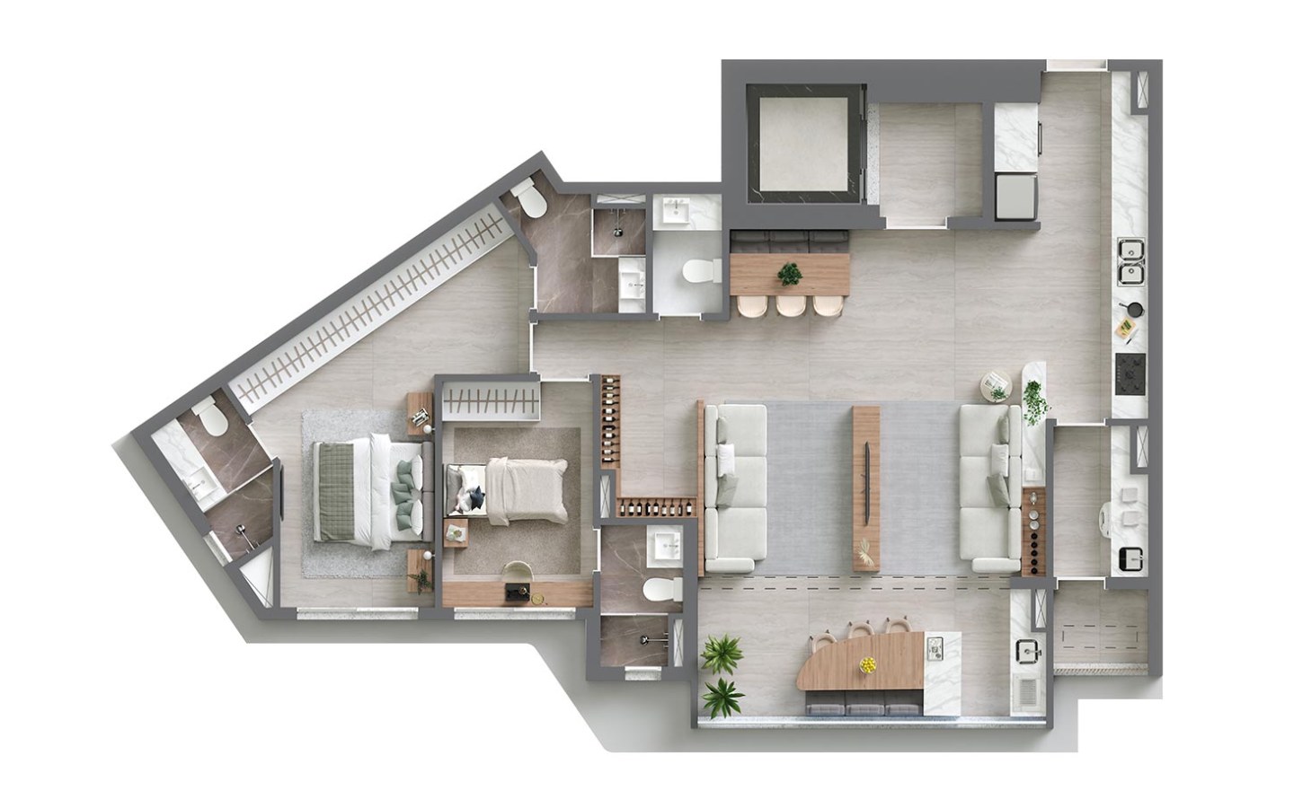Planta de 126 m² com 2 suítes e living ampliado no Vista Alphagran