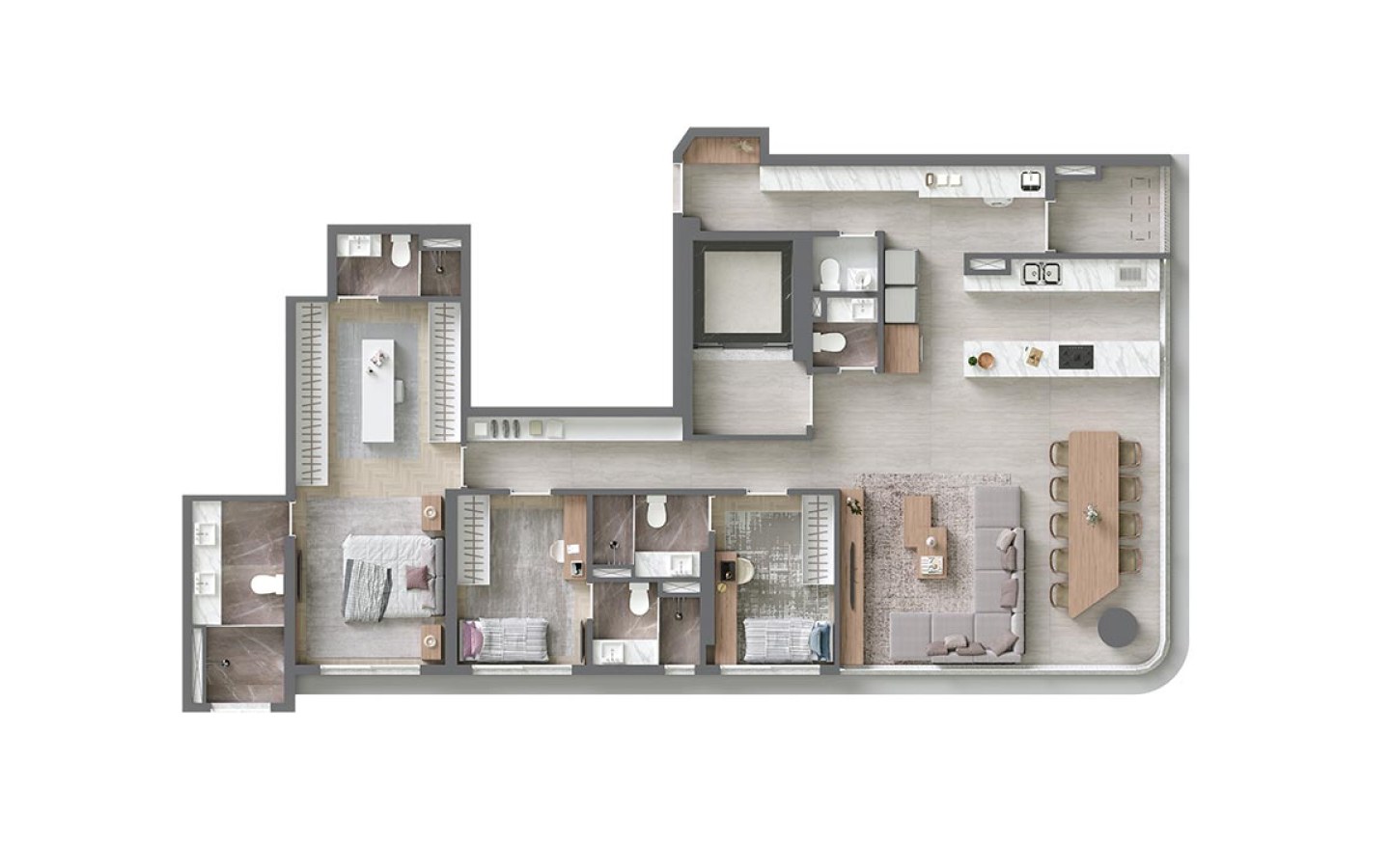 Planta de 160 m² com 3 suítes no Vista Alphagran