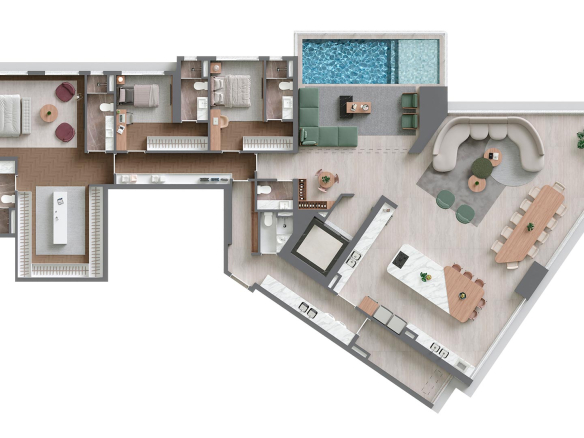 Vista Alphagran — Planta315 m² penthouse de três suítes com piscina, desenho individual oficial