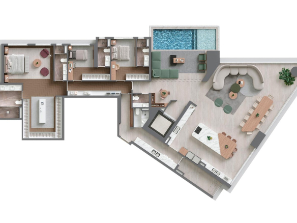 Planta da penthouse de 315 m² com piscina privativa no Vista Alphagran