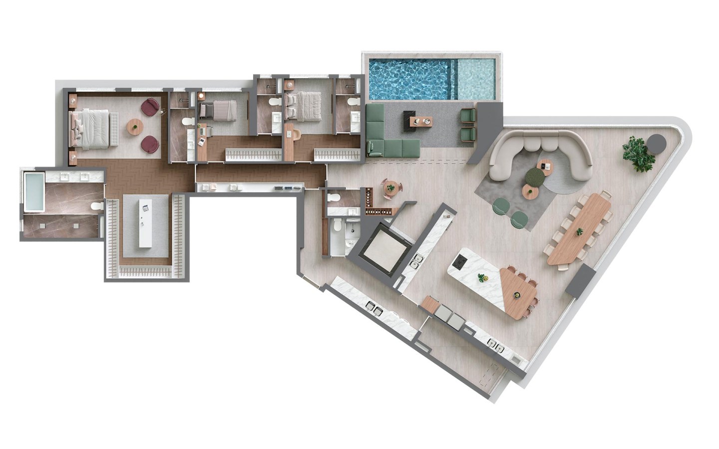 Planta da penthouse de 315 m² com piscina privativa no Vista Alphagran