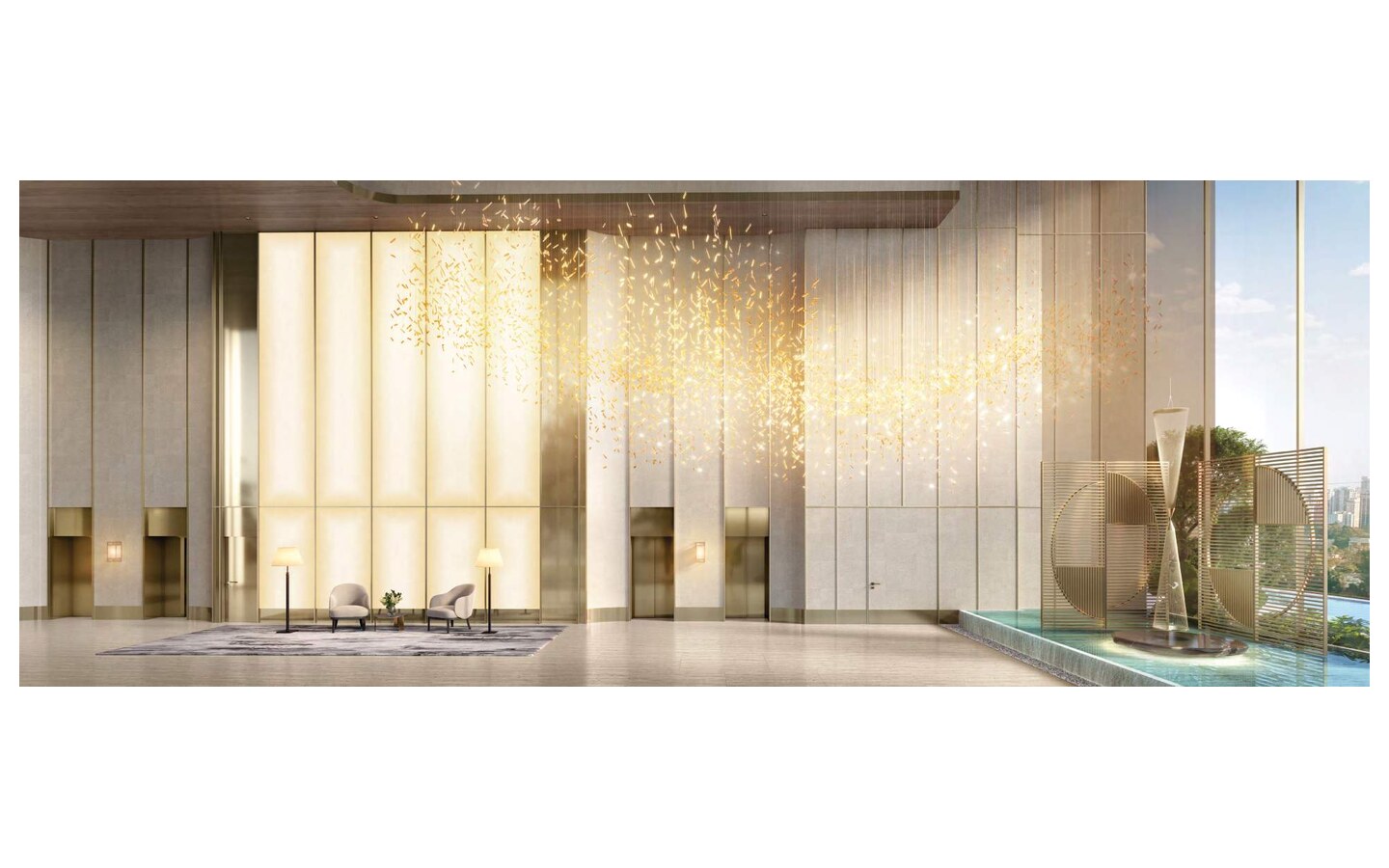 Perspectiva do lobby térreo do Vista Cyrela Torre Milano