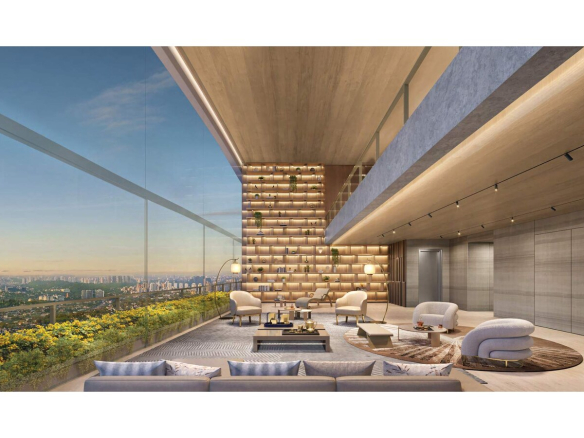 Perspectiva do terraço da penthouse final 1 de 710 m² da Torre Milano