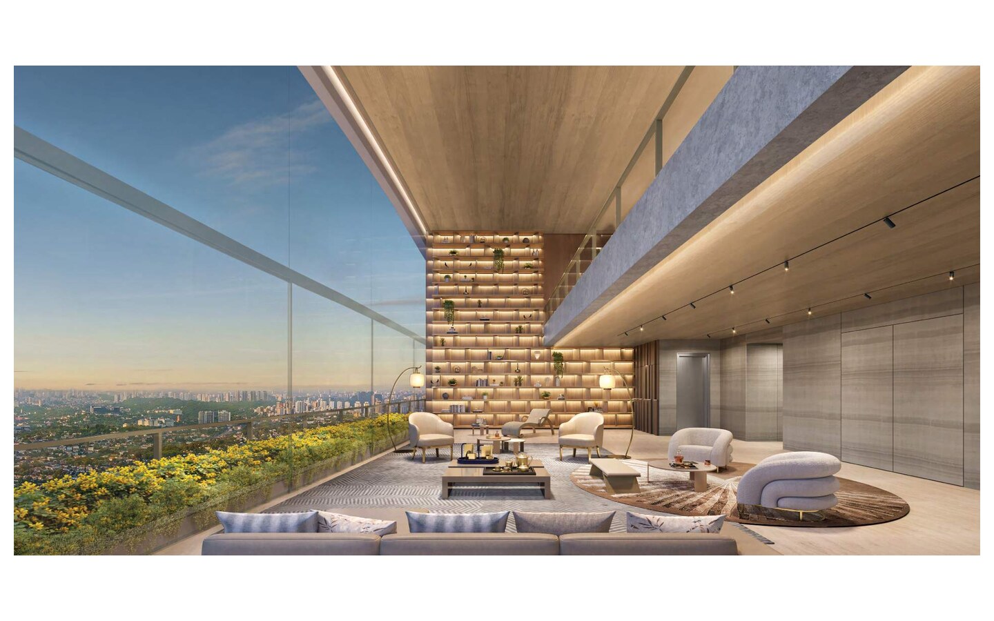 Perspectiva do terraço da penthouse final 1 de 710 m² da Torre Milano