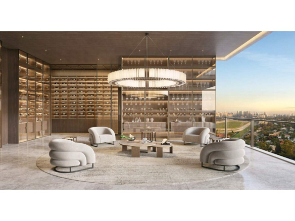 Perspectiva da planta tipo final 1 com sala ampliada e adega na Torre Milano