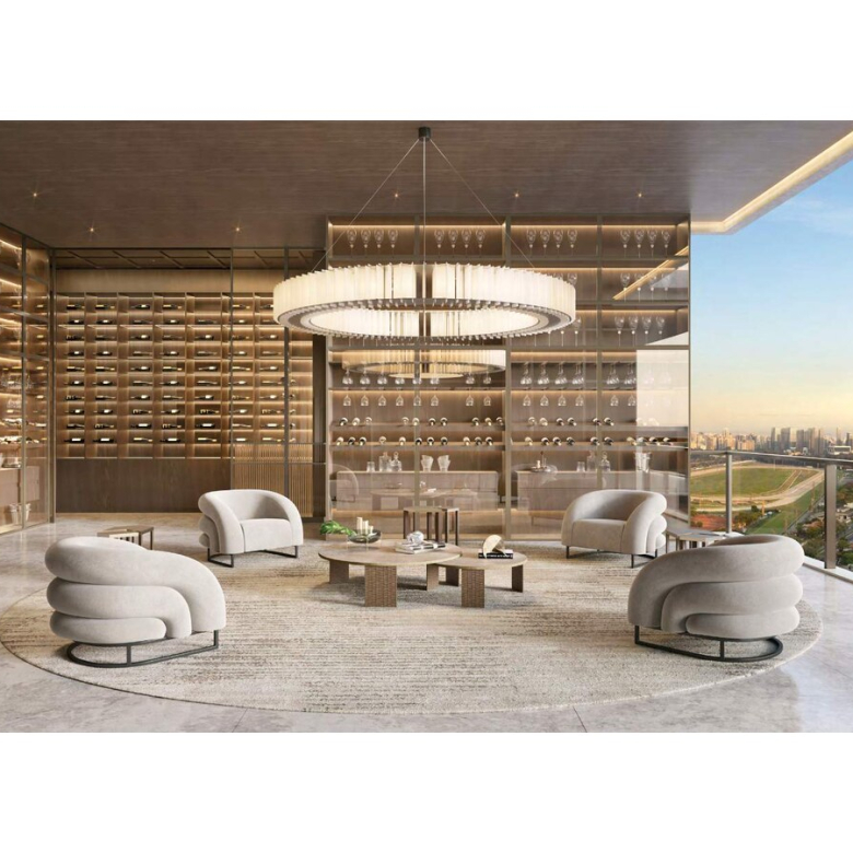 Perspectiva da planta tipo final 1 com sala ampliada e adega na Torre Milano
