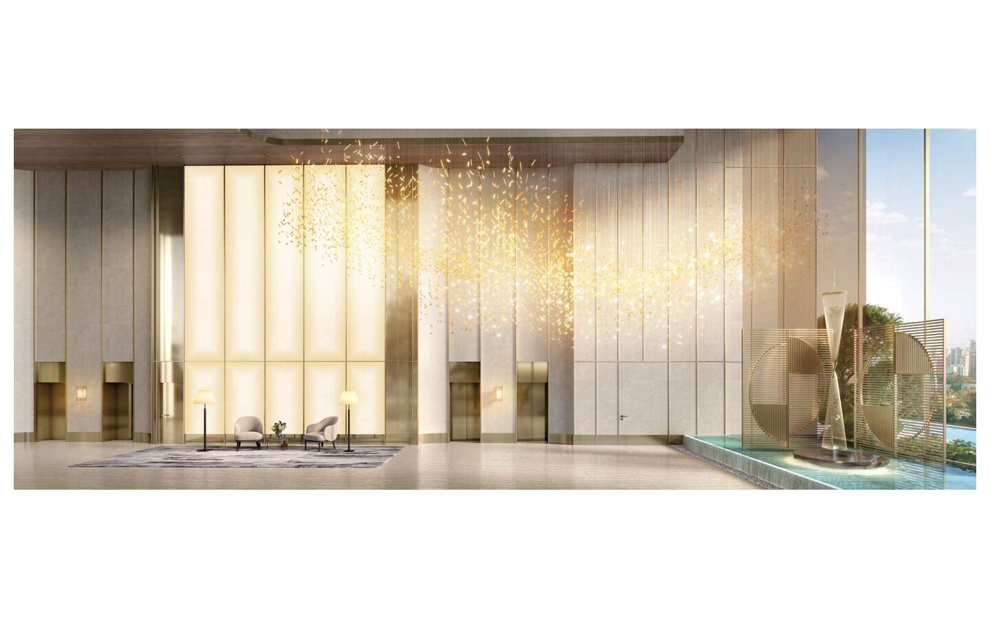 Perspectiva do lobby térreo do Vista Cyrela Torre Milano
