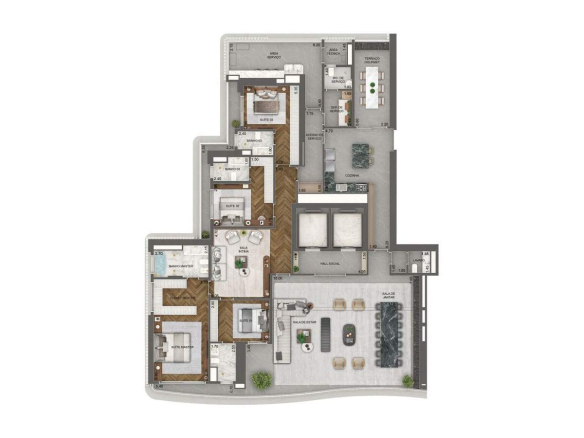 Planta oficial do apartamento de 348 m² com 4 suítes no Vista Cyrela Torre Milano