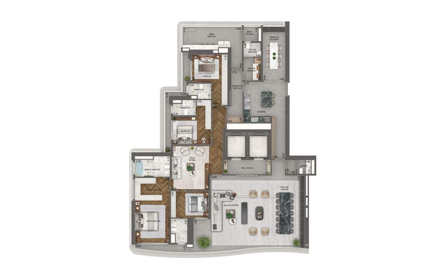 Planta oficial do apartamento de 348 m² com 4 suítes no Vista Cyrela Torre Milano