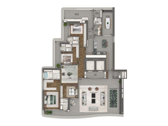 Planta oficial do apartamento de 372 m² com 4 suítes no Vista Cyrela Torre Milano