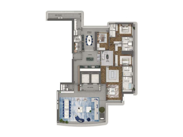 Planta oficial do apartamento de 376 m² com 4 suítes no Vista Cyrela Torre Milano