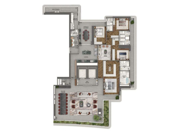 Planta oficial do apartamento de 395 m² com 4 suítes no Vista Cyrela Torre Milano