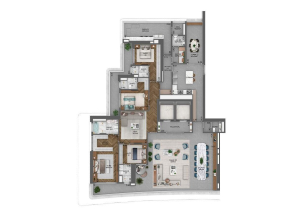 Planta oficial do apartamento de 403 m² com 4 suítes no Vista Cyrela Torre Milano