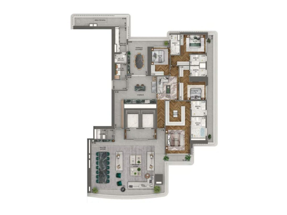 Planta oficial do apartamento de 411,5 m² com 4 suítes no Vista Cyrela Torre Milano