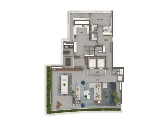 Planta oficial do pavimento inferior da cobertura duplex de 708 m² no Vista Cyrela Torre Milano