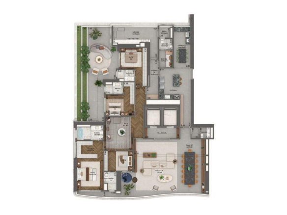 Planta oficial do garden de 404,5 m² com 4 suítes no Vista Cyrela Torre Milano