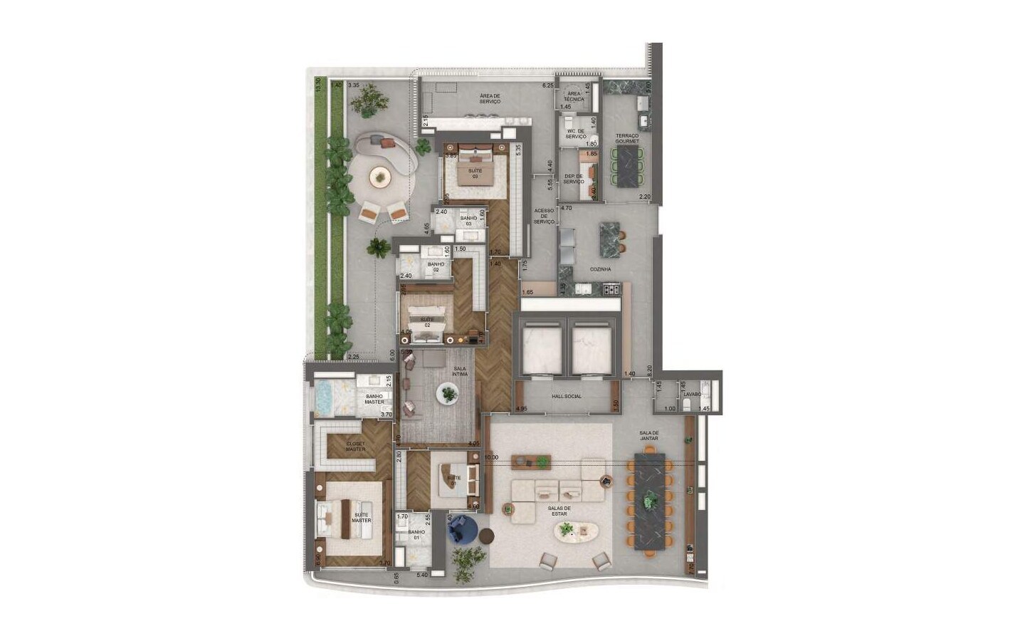 Planta oficial do garden de 404,5 m² com 4 suítes no Vista Cyrela Torre Milano