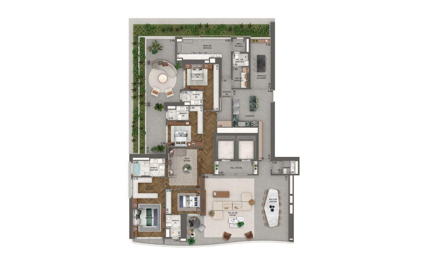 Planta oficial do garden de 436 m² com 4 suítes no Vista Cyrela Torre Milano
