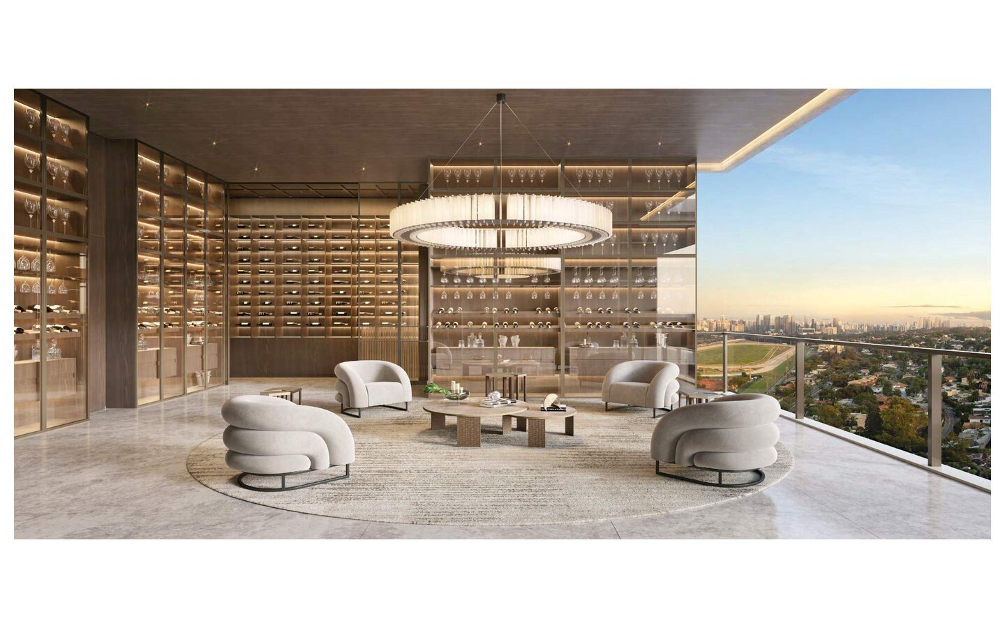 Perspectiva da planta tipo final 1 com sala ampliada e adega na Torre Milano