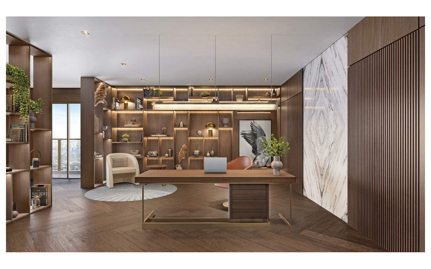 Perspectiva da planta tipo final 1 com suíte ampliada e home office na Torre Milano