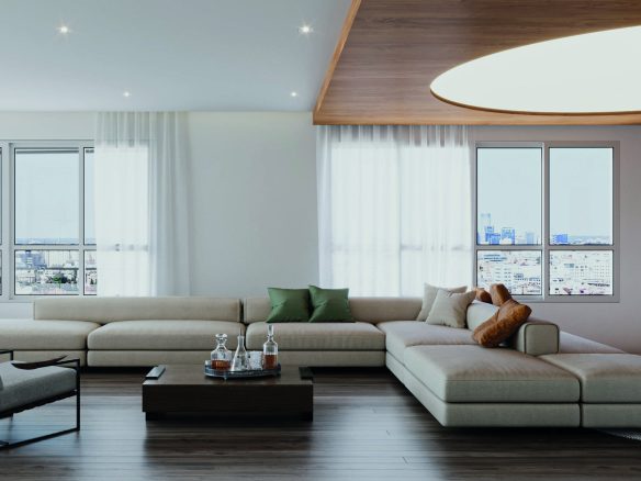 Sunset Itapecuru — perspectiva ilustrada de living de 186 m²