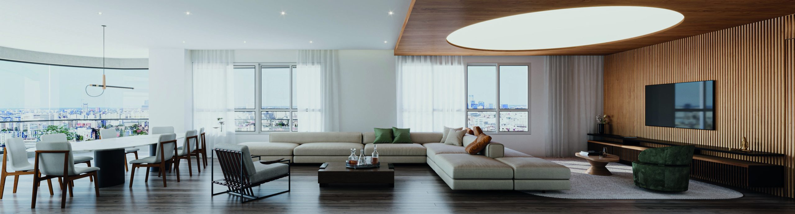 Sunset Itapecuru — perspectiva ilustrada de living de 186 m²