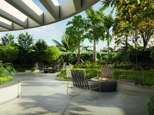Sunset Itapecuru — perspectiva ilustrada de lounge externo