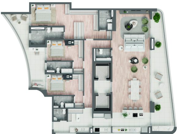 Sunset Itapecuru — planta individual: 241 m² — 3 suítes, living ampliado, final 2