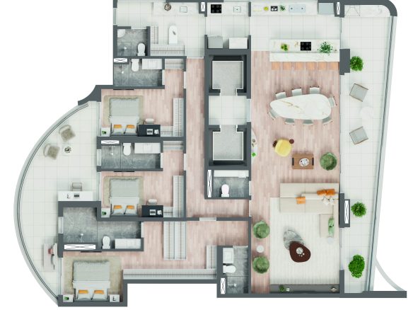 Sunset Itapecuru — planta individual: 249 m² — 3 suítes, living ampliado, final 1